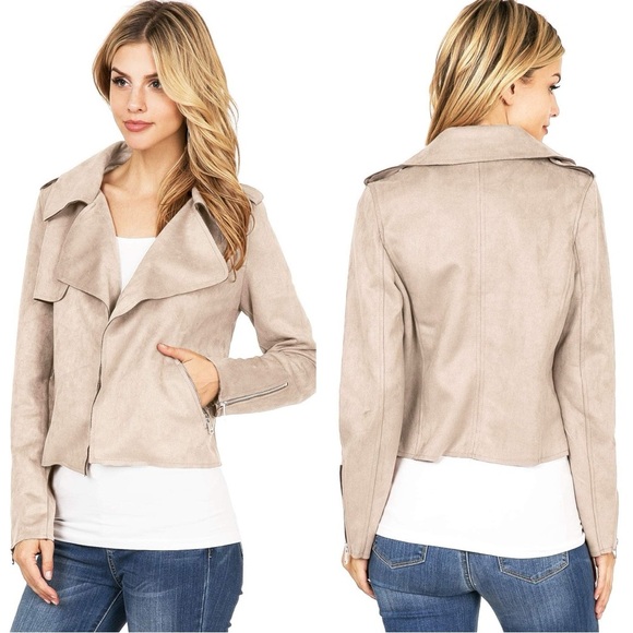 Haute Monde Jackets & Blazers - Haute Monde Tan Casual Faux Suede Moto Jacket